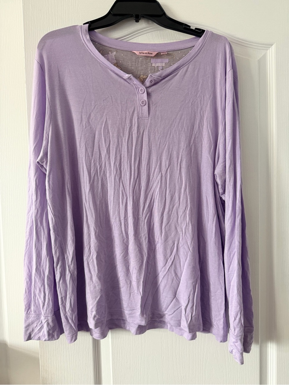 Soft Lavender Long-Sleeve Henley Pajama Top by La Vie en Rose